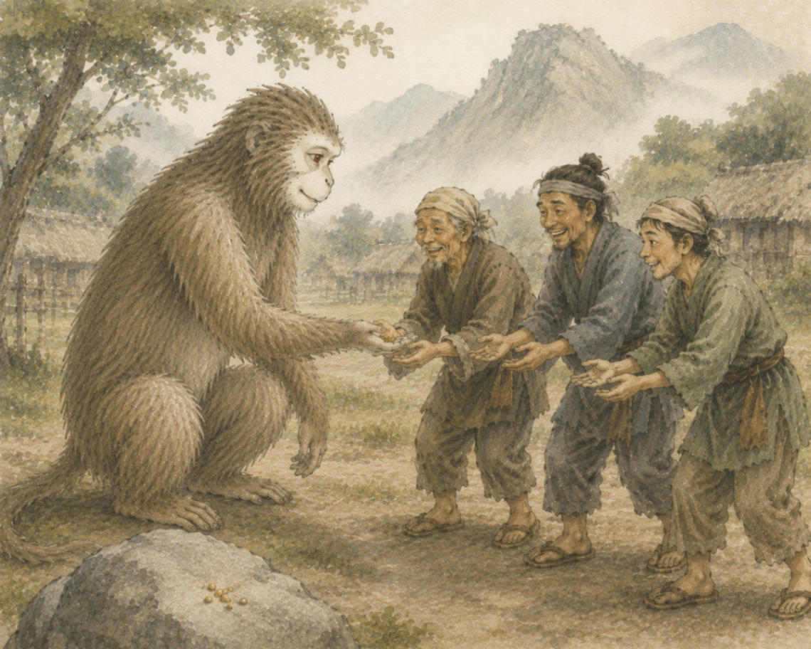 Illustration for Scene 06 of “Aka and Ao” — The Villagers' Smiles