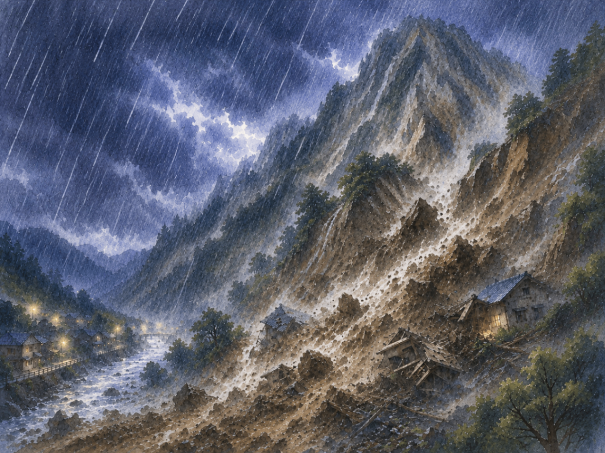 Illustration for Scene 08 of “Aka and Ao” — The Mountain's Anger