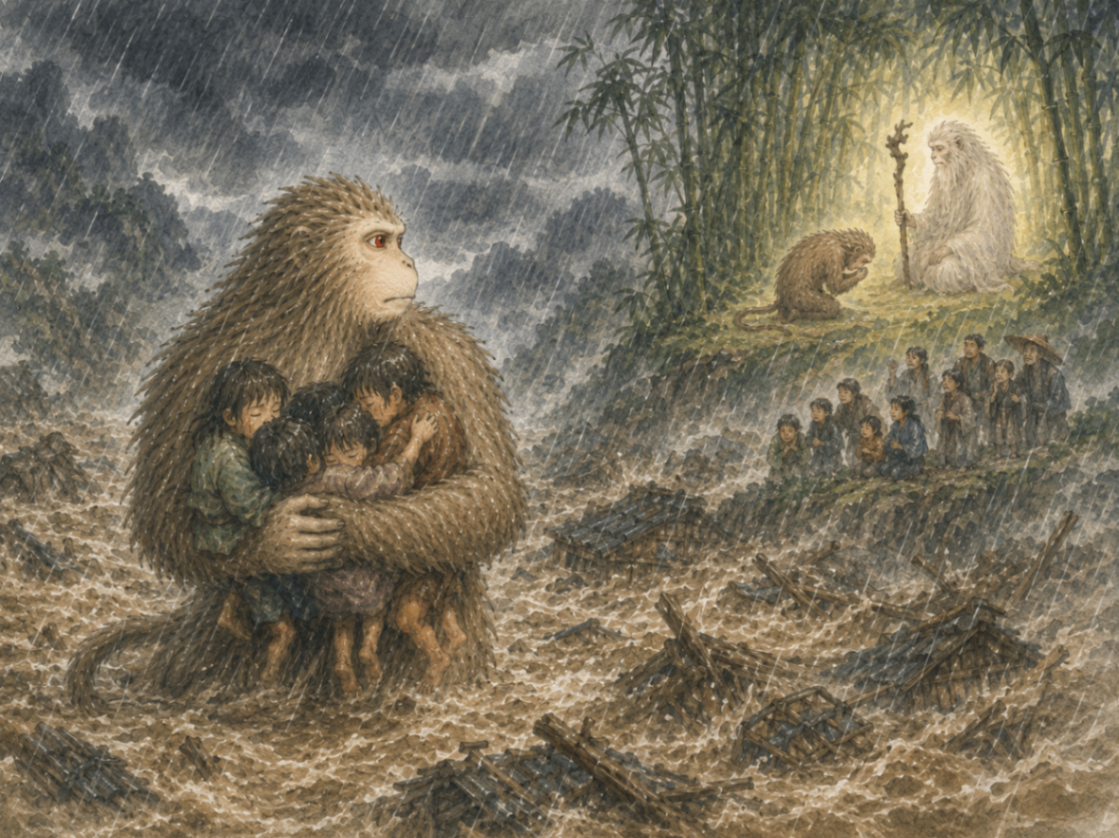 Illustration for Scene 10 of “Aka and Ao” — To Save the Villagers