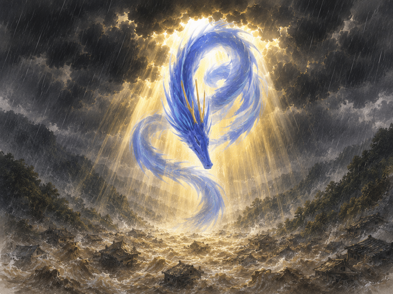 Illustration for Scene 11 of “Aka and Ao” — The Blue Dragon